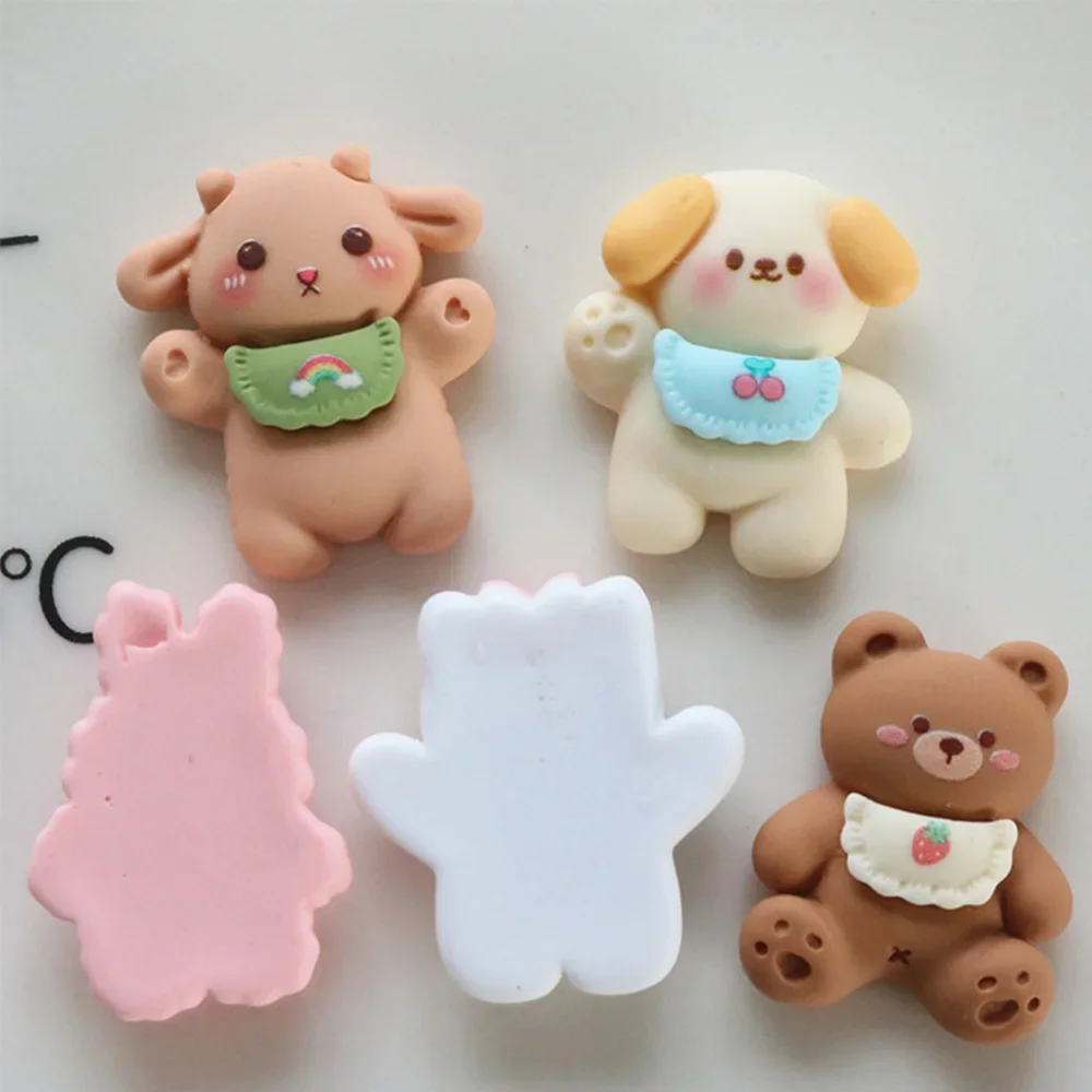 Cabujones de resina con parte posterior plana para horquilla, accesorios de decoración para manualidades, DIY, DIY, serie de animales, bufanda Kawaii, álbum de recortes, 10 piezas