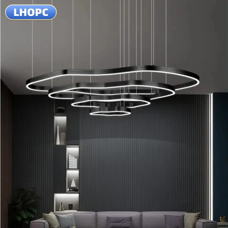 Modern villa living room terrace chandelier, home indoor lighting, circular LED chandelier for living room, café / gold dining r