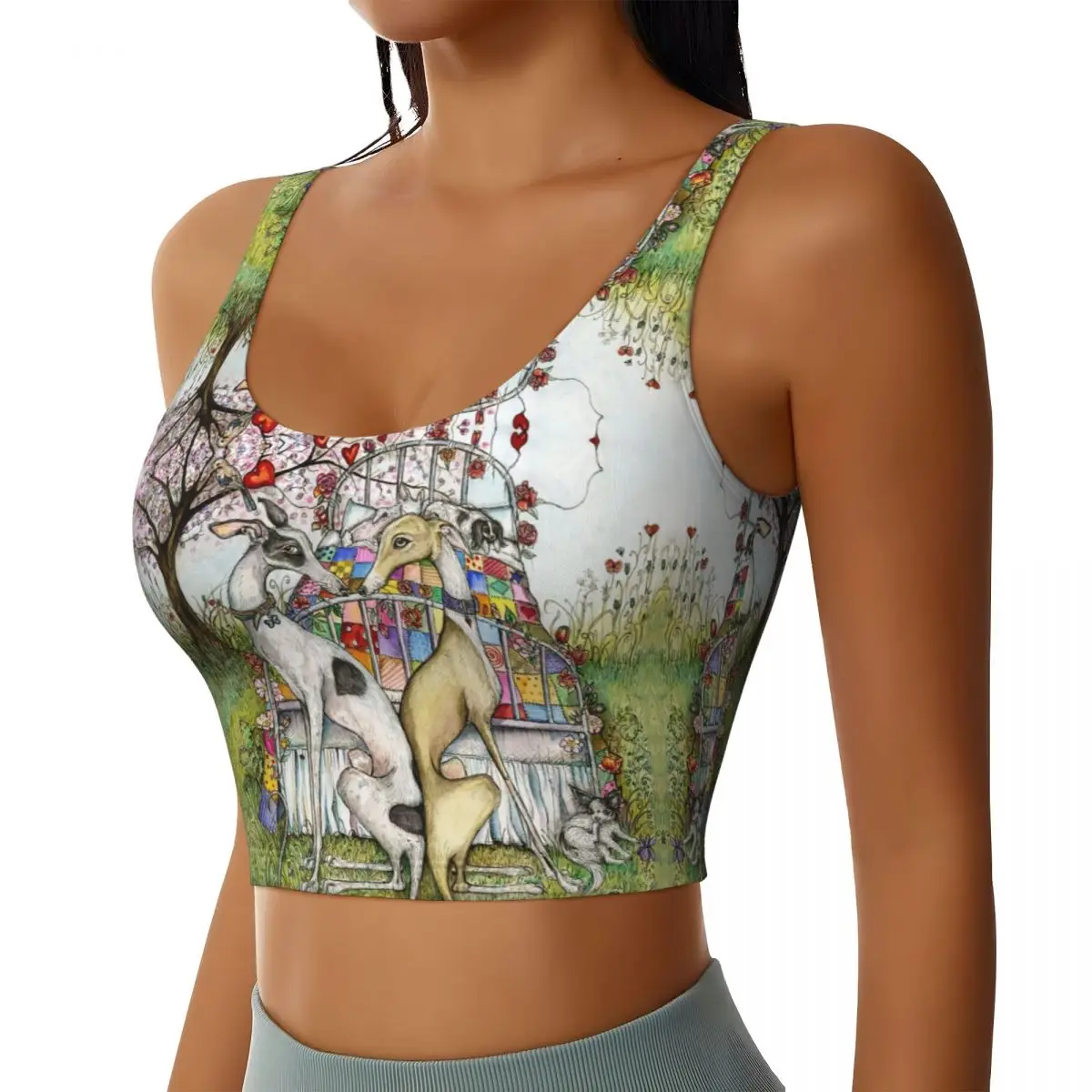 Custom Vintage Whippet Greyhound Dog Sports Bra Women's Hound High Impact Workout Yoga Crop Top