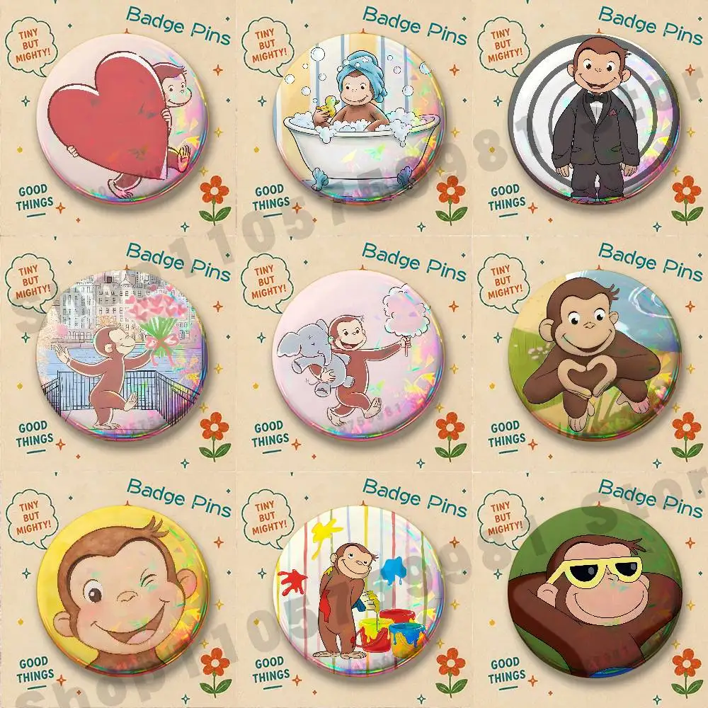 Y2K Cute C-Curious George Cartoon Badges Pins Button Custom Anime Role Old-school Brooches Cartoon Collar Gifts