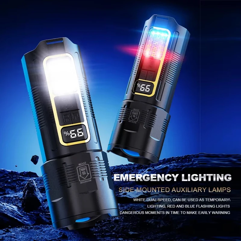 Super Bright LED Flashlight 300M Long Shot Type-C Rechargeable Torch Portable Spotlight 18650 Battery Lamp Power Bank Lantern