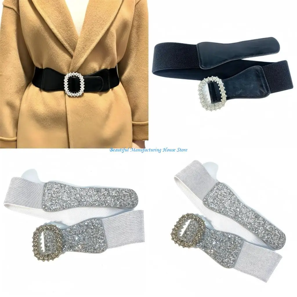 E56A Women Elastic Waist Belt Sequins Glitters Corset Stretchy Band Leopards Belt Elegant Waist Accessory