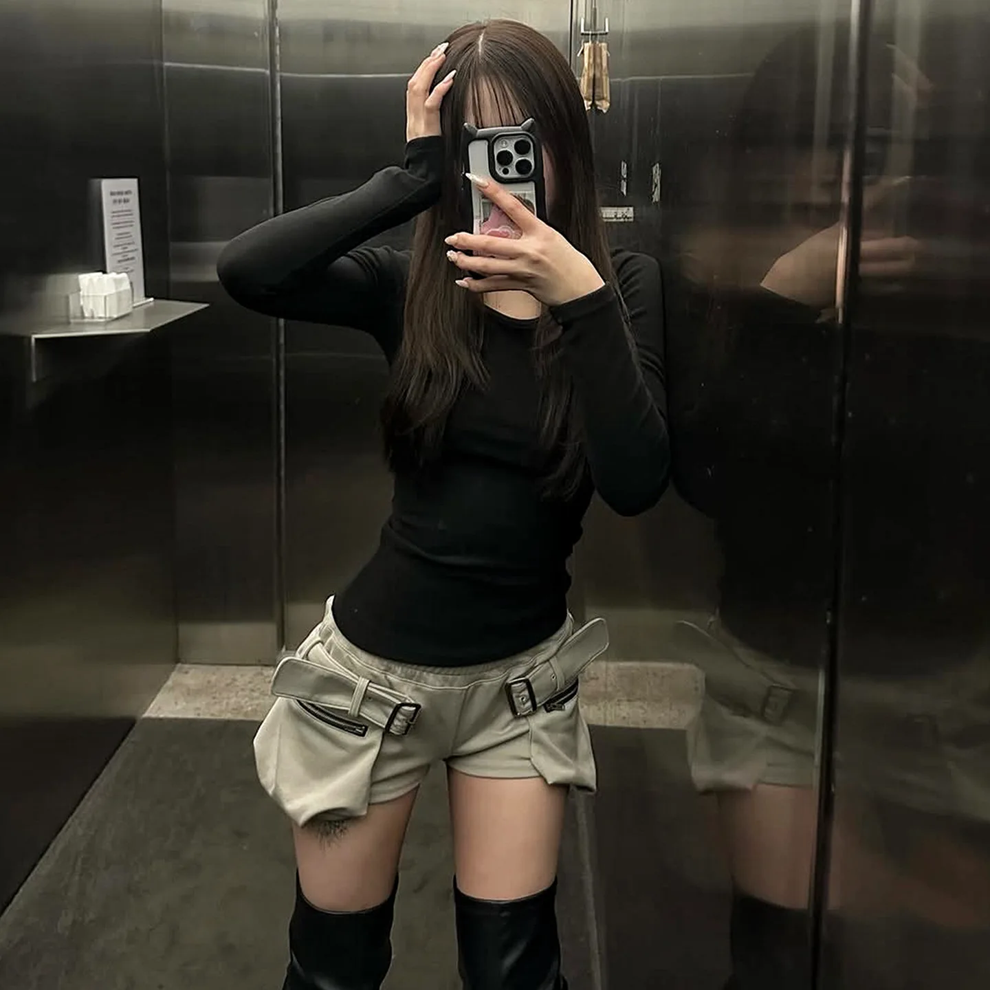 Metal Buckles Belts Zipper 3D Pockets Cargo Shorts Women Fashion High Street Elastic Waist Y2k Streetwear Bottom Casual Pants