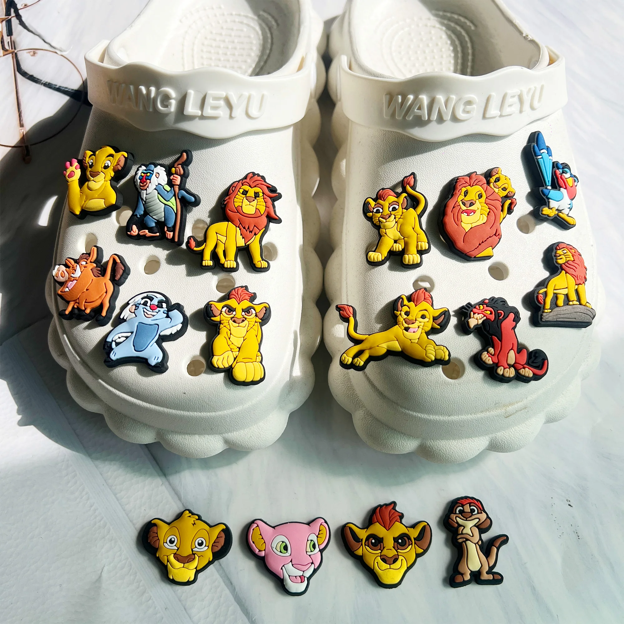 16Pcs Disney Cartoon Monsters PVC Kids Shoes Buckle Charms Lion King Sandals Accessories DIY Bracelet Birthday Gifts