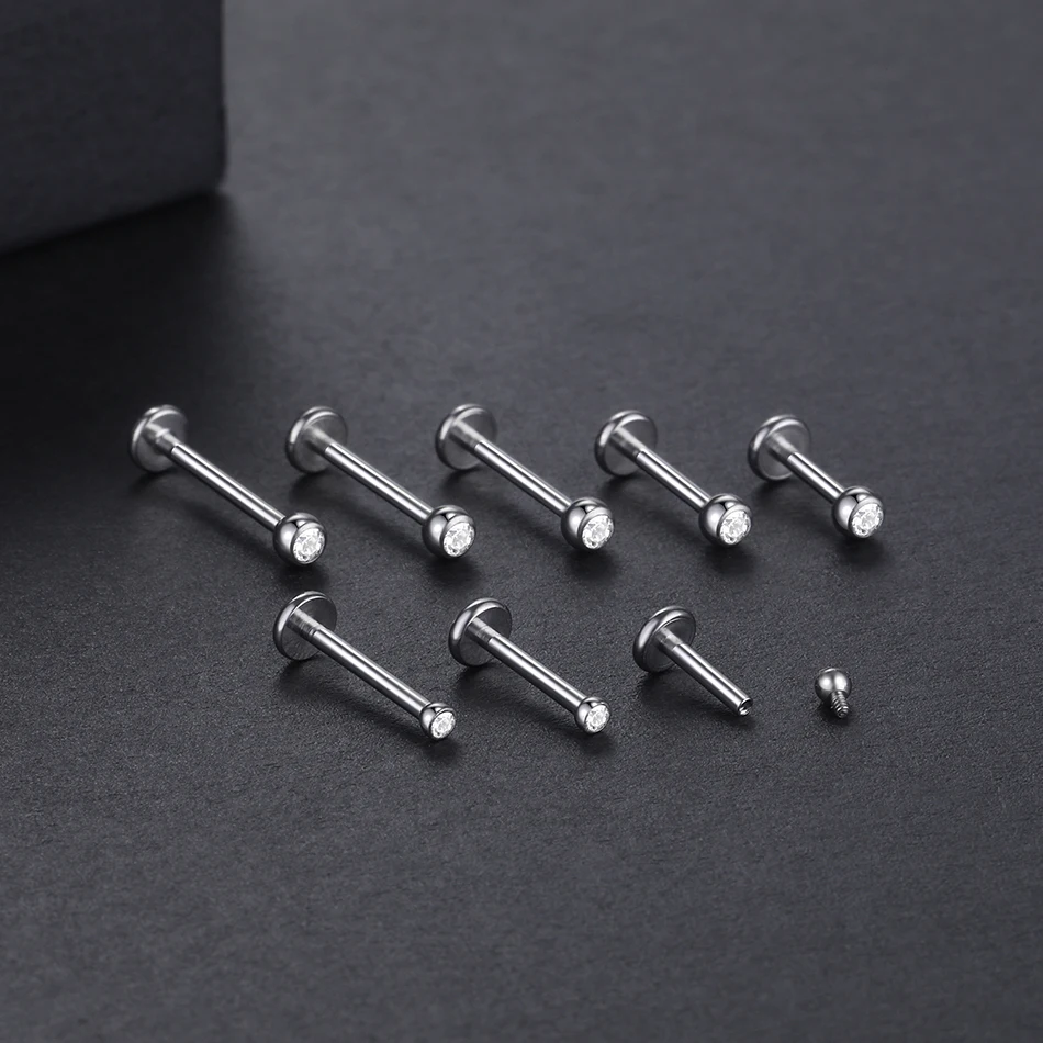 16G 14G Titanium Internally Threaded Labret Lip Monore Ring Gem Earrings Stud Ear Cartilage Tragus Piercing Jewelry for Women