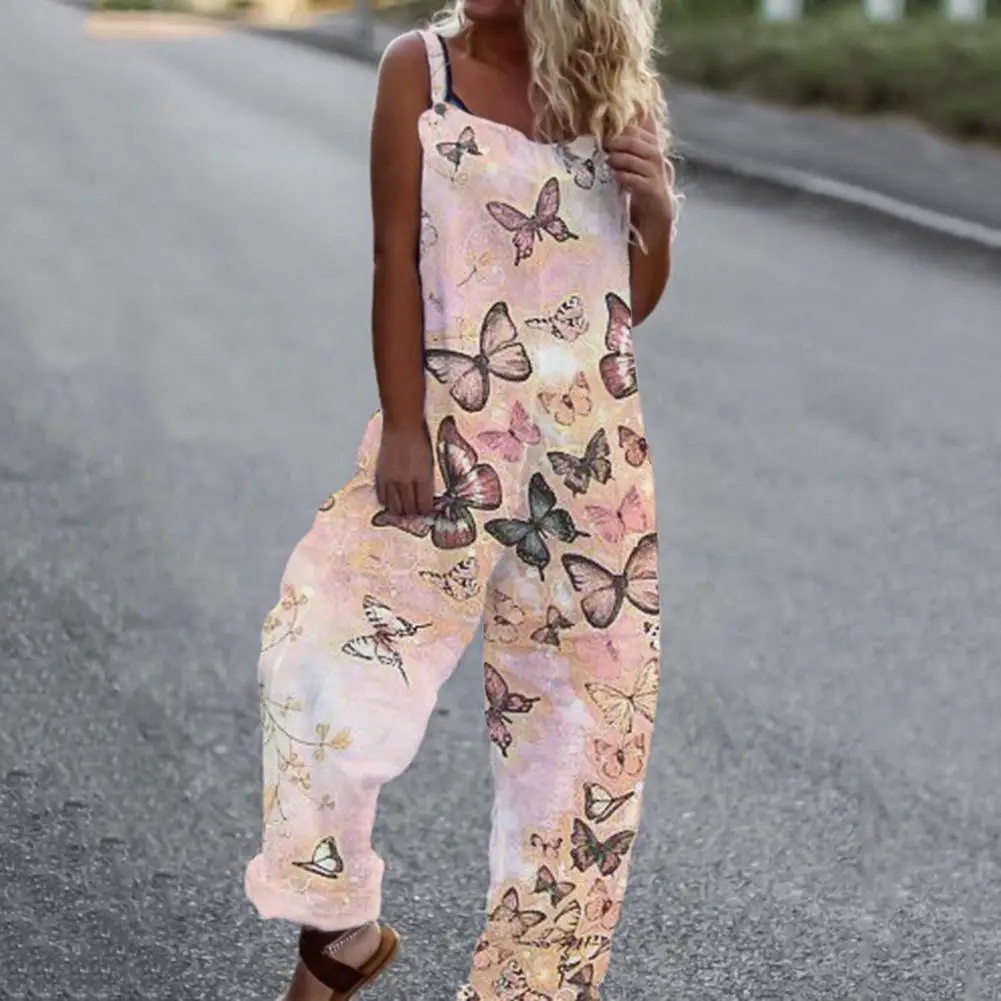 Summer Fashion Casual Floral Print Loose Jumpsuits Women Off Shoulder Sling Overalls Elegant Ladies Sleeveless Romper Streetwear