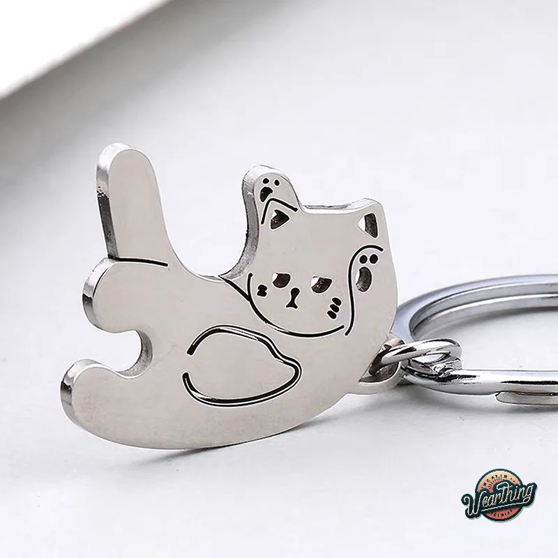 

Cute Cat Keychain Stainless Steel Key Ring Couple Lover Animal Matching Keyring Student Backpack Pendants Valentine's Day Gift