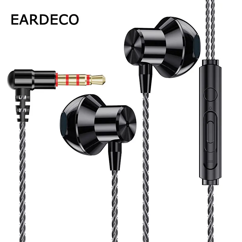 EARDECO 3.5mm Wired Headphones L-type Wired Earphone Bass In-ear Headphones with Wire Microphone Sport Stereo Headphone Headset