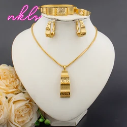 Italy  Plated Jewelry Sets For Women Fashion Jewelry Pendant Necklace Hoop Earrings Cuff Bracelet Ring Set Party Gift