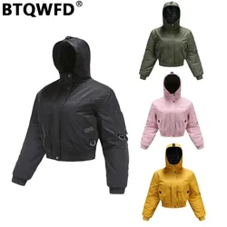 Btqwfd casacos femininos jaquetas de inverno quente parkas manga longa shorts roupas femininas grosso com capuz 2024 outono à prova de vento chapéu bolso