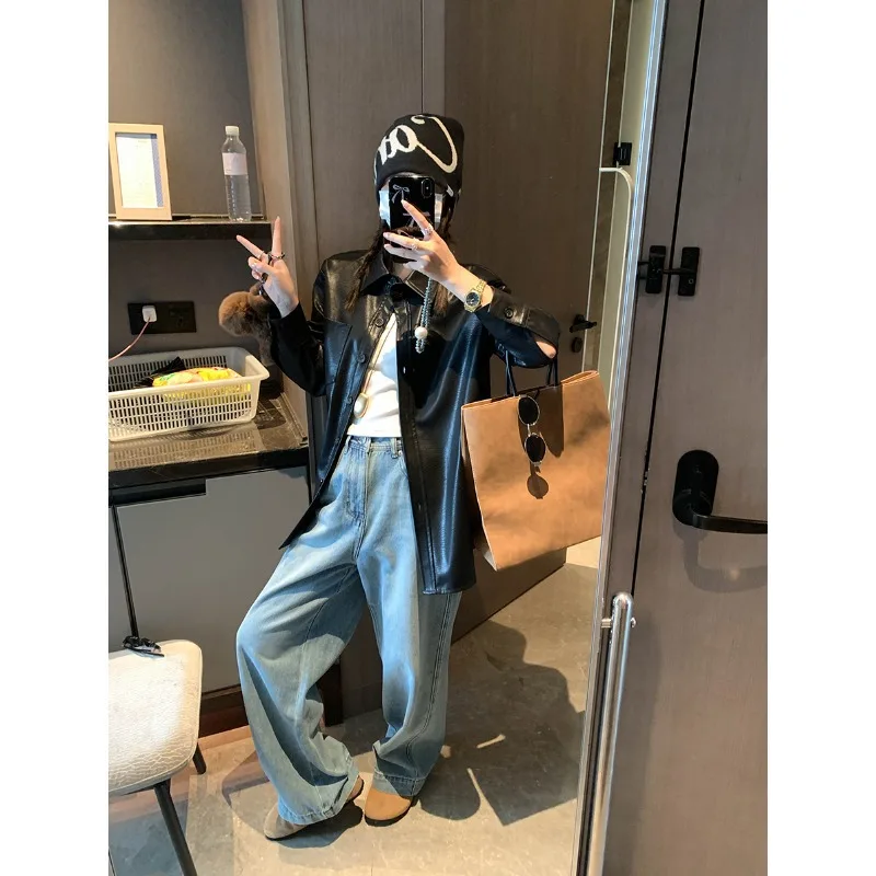 2025 Frühherbst neue alte PU-Leder-Revers lässig lose und dünne Lederjacke im amerikanischen Stil