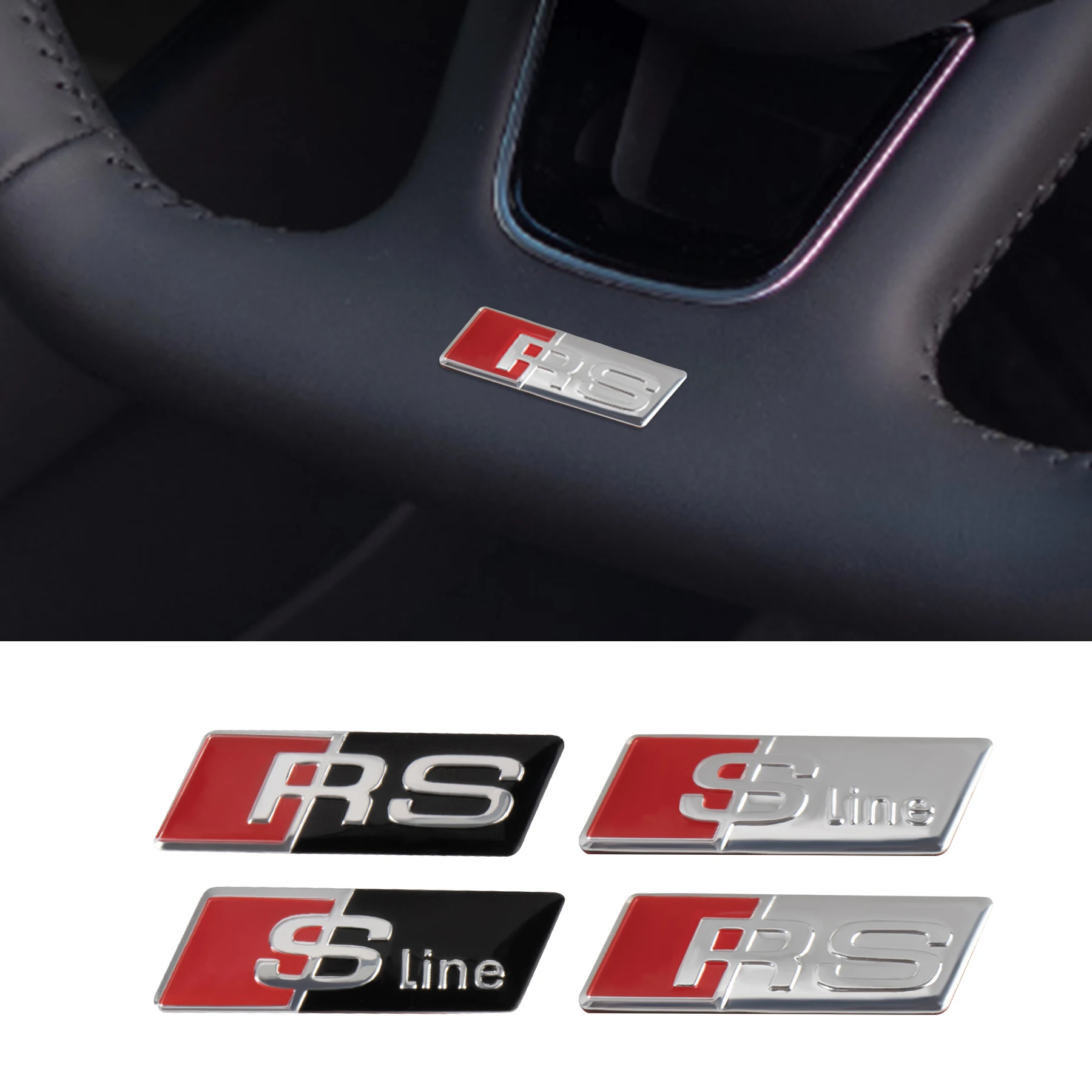 

For Audi SLine RS A4 B5 B6 B7 B8 B9 A1 A3 8P 8L A6 C5 C6 C7 A5 A7 A8 Q3 Aluminium Car Steering Wheel Cover Sticker Emblem Decor