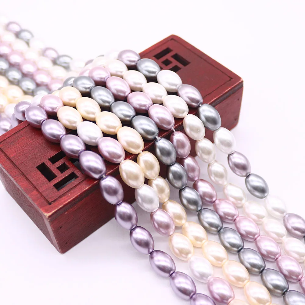 الزجاج الملون تقليد الأرز على شكل اللؤلؤ 8x11 مللي متر أنيقة المرأة قلادة سوار مجوهرات مكونات اليدوية 1 ستراند/حزمة