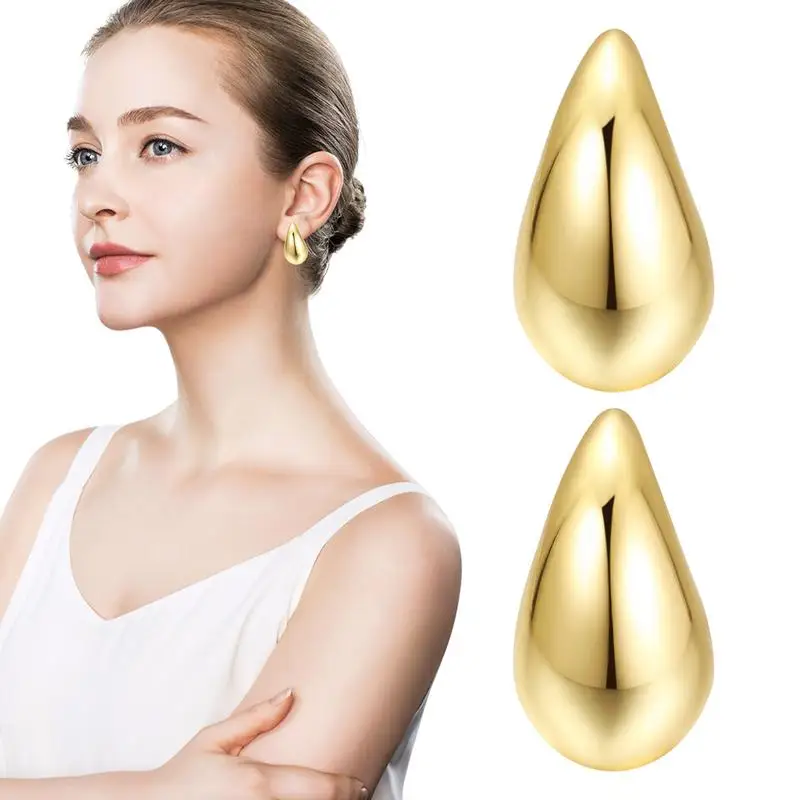 

Vintage Glossy Waterdrops Dangle Earrings For Women Lightweight Hollow Thick Teardrop Golden Color Chunky Hoops Fashion Jewelry