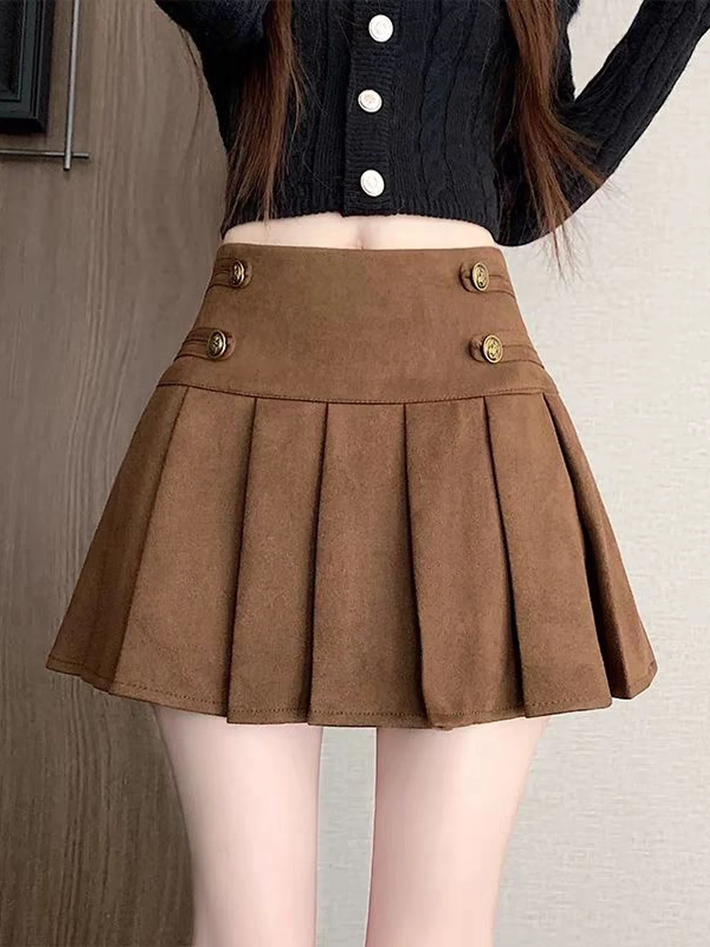 Elegant High Waist Plaid Leather  Skirt Women's Autumn New Style A-Line Bodycon Half-length Skirt College Style Commute
