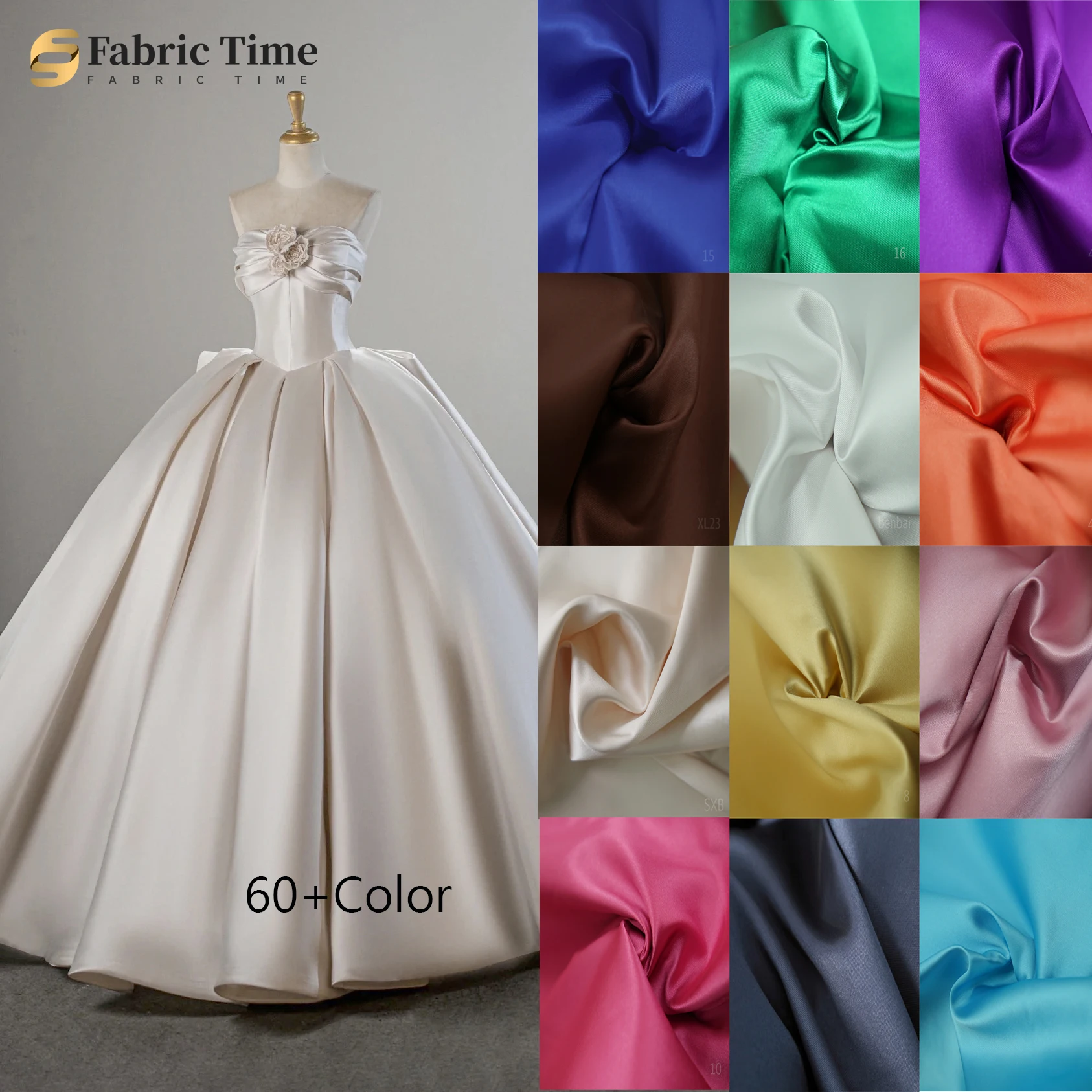 

High quality Luxurious Mikado satin White ivory purple red blue pink twill satin Fabric for wedding dress and evening gown sets