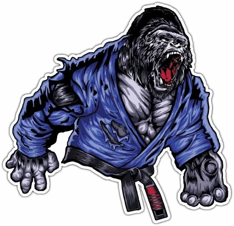 Gorilla Jiu-Jitsu Cool Monkey MMA Car Bumper Vinyl Decal BRAZILIAN JIU JITSU BJJ Grappling Sport Flag Text Stickers