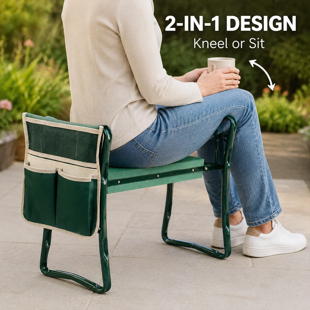 Garden Kneeler and Seat Folding Gardening Stool with EVA Kneeling Pad Tool Pouch and Support Handles for Weeding Planting