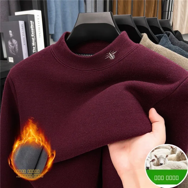 

Double-Sided Fce Woolen Long Sve Base irt Men's Winter Thiened Warm Knitted T-irt Sweatirt Casual Sle Ciwalk