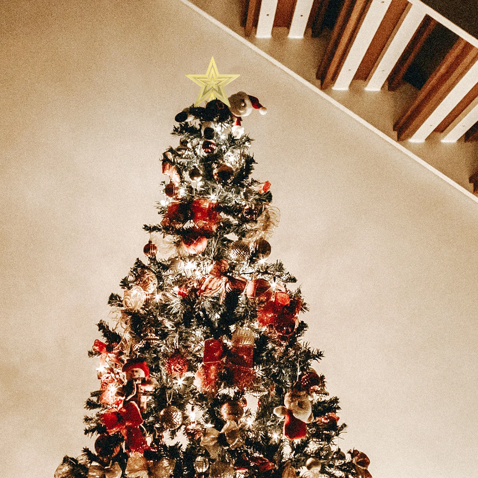 

2Pcs Christmas Tree Star Plastic Five Pointed Star Treetop Ornament Xmas Tree Decoration Festival Home Decor