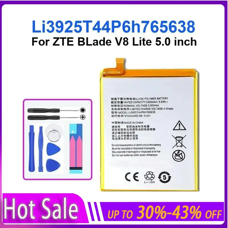 

Новый портативный аккумулятор Li3925T44P6h765638 2500 мАч для ZTE BLade V8 Lite 5,0-дюймовый аккумулятор для мобильных телефонов + гарантия на инструменты