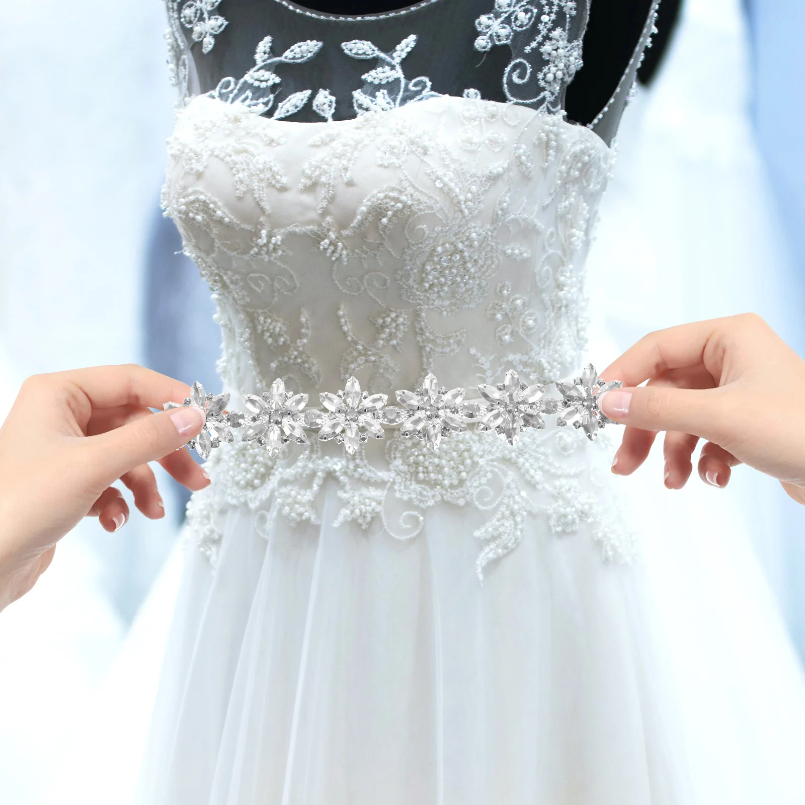 

Rhinestone Flower Chain Garment Applique Repairing Bridal Sash Belt Decorative Diy Craft Shoe Patches Coat Patches Wedding