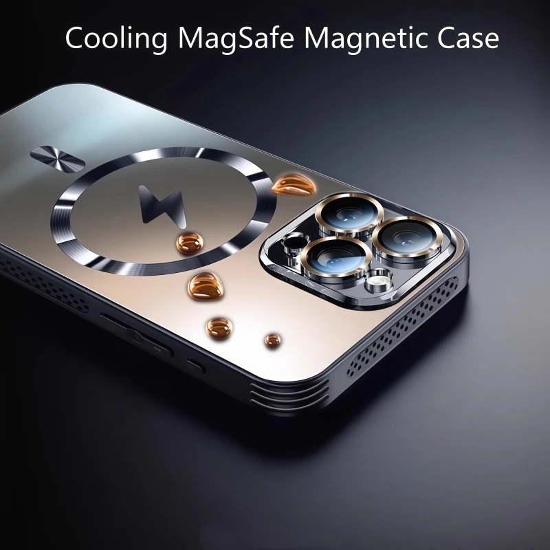 

Магнитный чехол MagSafe с охлаждением для iPhone 16 Pro Max 15 Plus 14 13 12, жесткая задняя крышка, защитный чехол для камеры, противоударный бампер