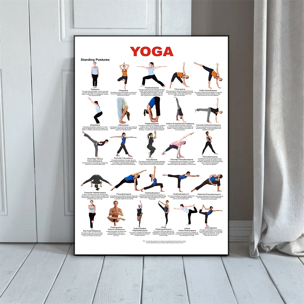Póster de Yoga para principiantes, Poses de entrenamiento de Yoga, pintura en lienzo, decoración del hogar, pared, habitación, estudio, Poses de Yoga, impresión deportiva, decoración de gimnasio