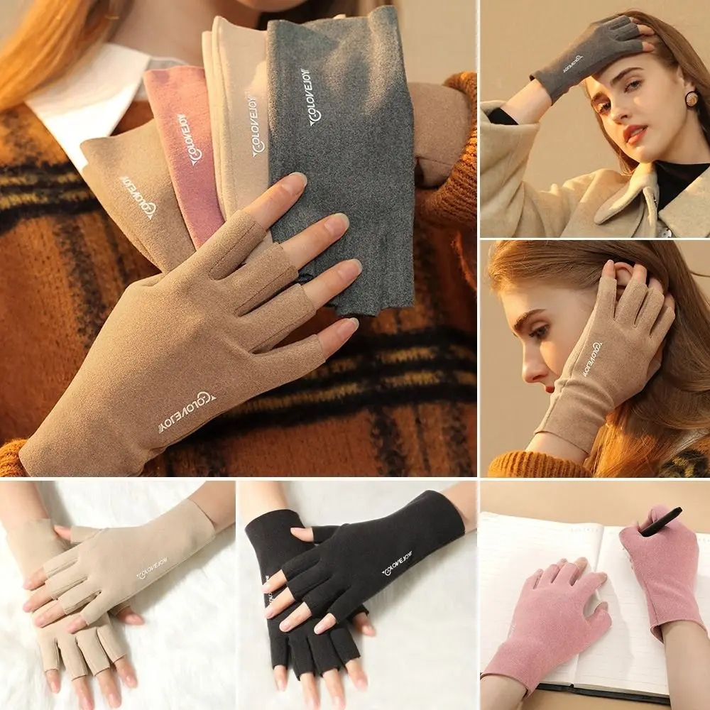 Herbst Winter einfarbige Halb finger kurze Fäustlinge deutscher Samt Touchscreen Halb finger handschuhe