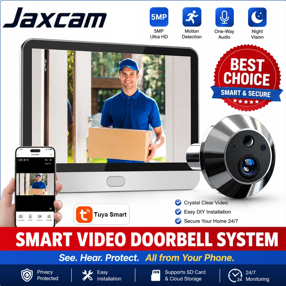 Tuya WiFi Smart Video Door Viewer Doorbell with Indoor Display Monitor Motion Alert Night Vision Home Security Door Phone