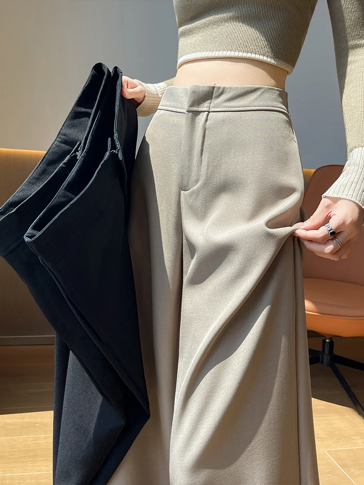 

Khaki Wide Leg Suit Pants Women's Spring Vintage High Waist Draped Straight Casual Trousers Commute Sle High Waist Wide Leg...