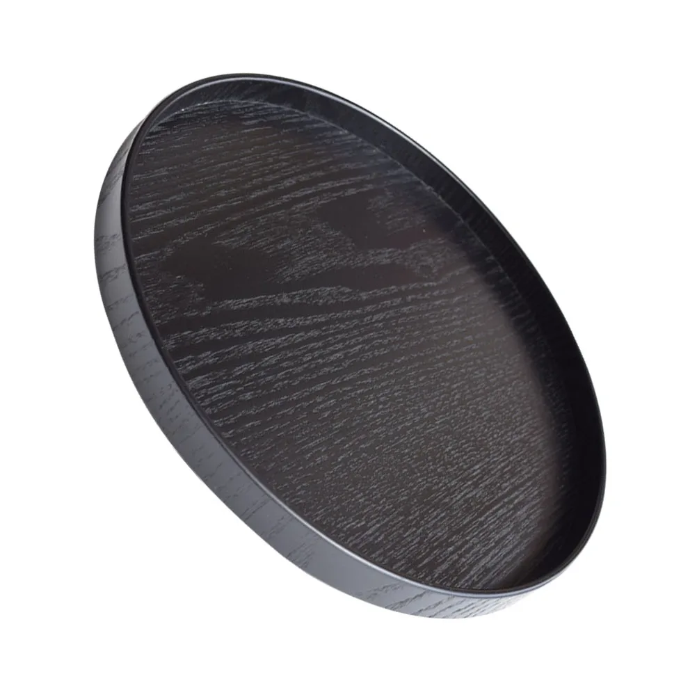 

1pc Black Round Wooden Tray Premium Fruit Dessert Serving Stand For Party Wedding Home Kitchen Storage Tableware Decor