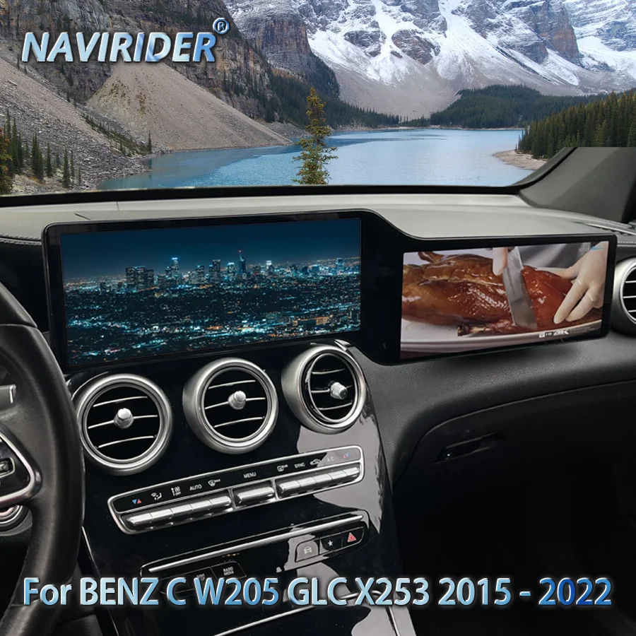 Dual Screen Wireless Carplay Multimedia Video Player 4G For BENZ C W205 GLC X253 2015 - 2022 Auto Stereo Head Unit Navigation