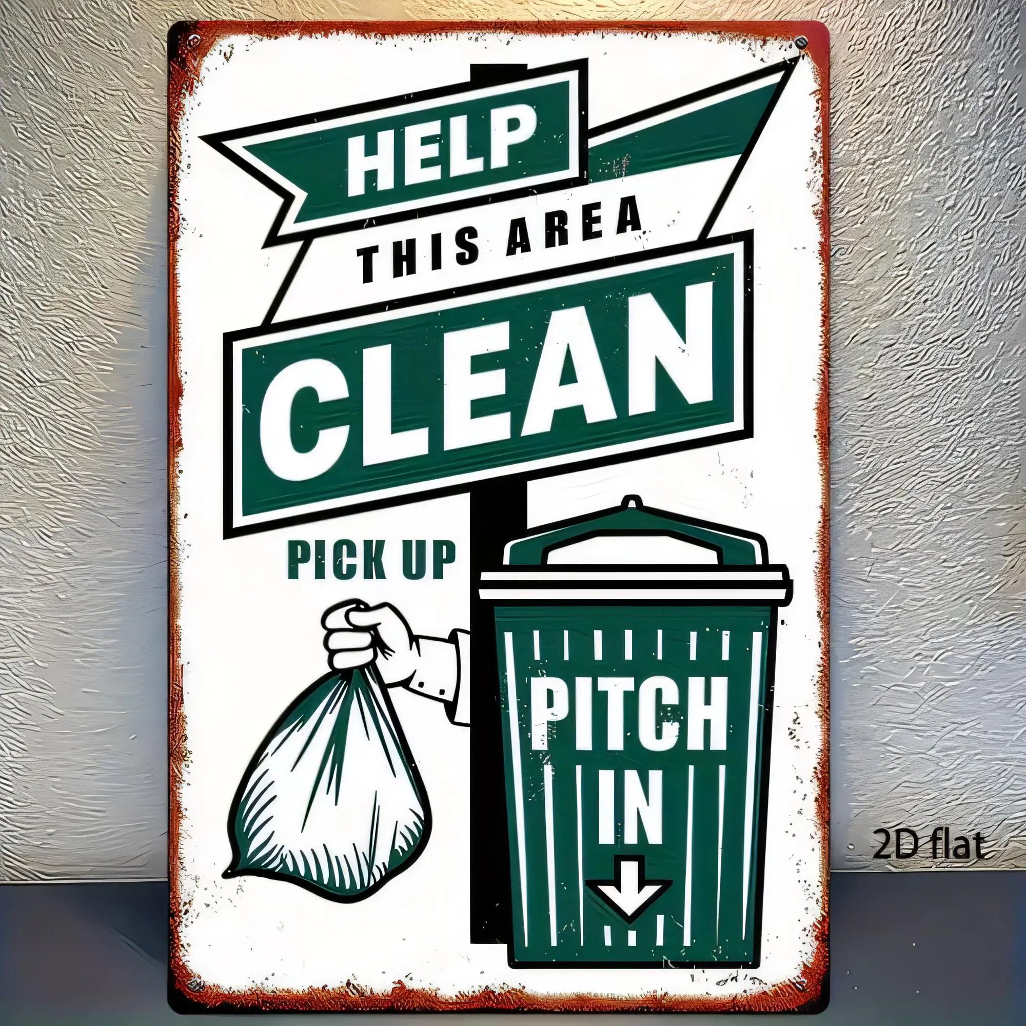 Tin Sign, HELP THIS ARE A CLEAN PICK UP PIT...CH IN Retro Garbage Cleaning Service Metal Wall Art Plaque,  Stamped Artwork for K