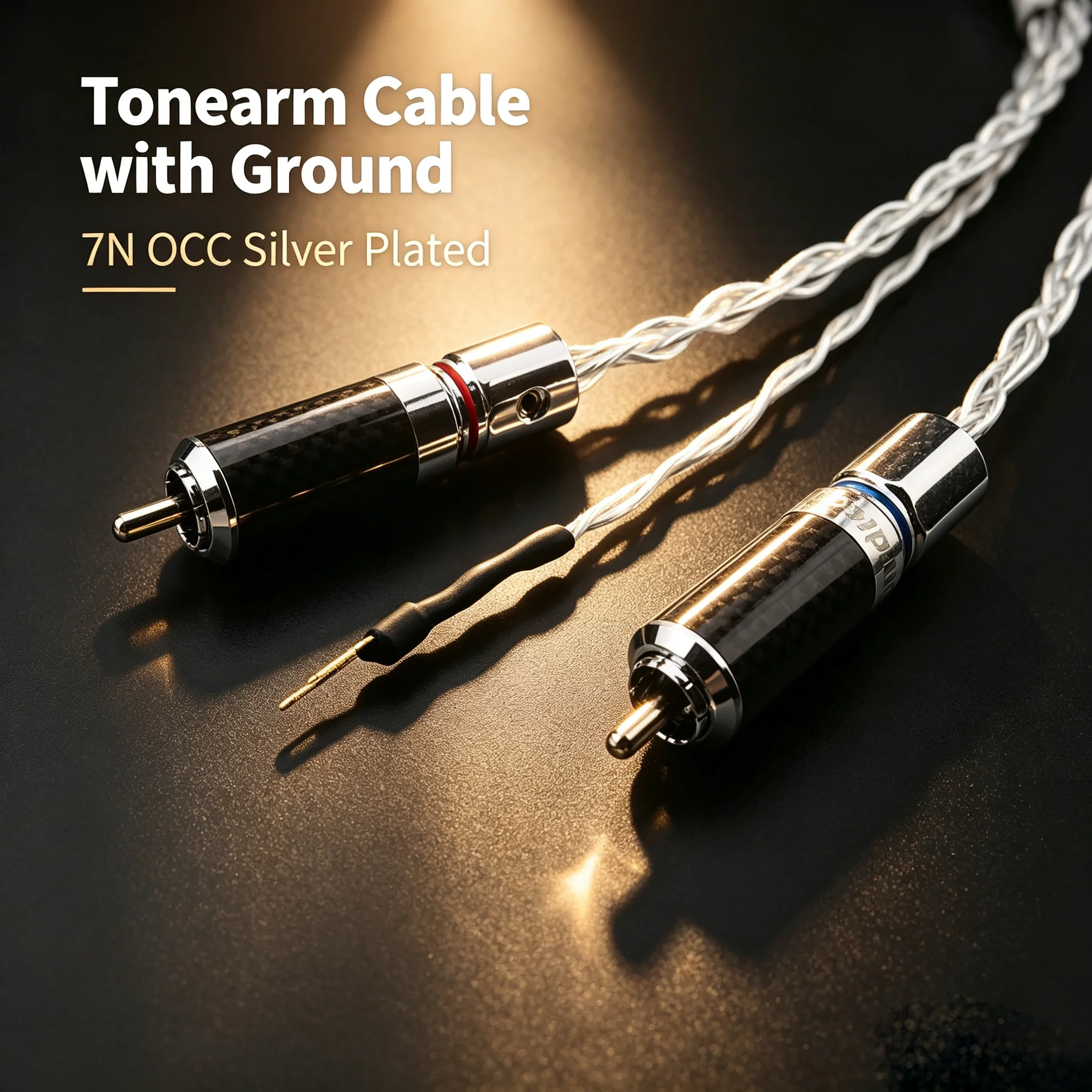 Turntable Cable Spade Ground Wire Silver Plated RCA Audio Cable for Turntable