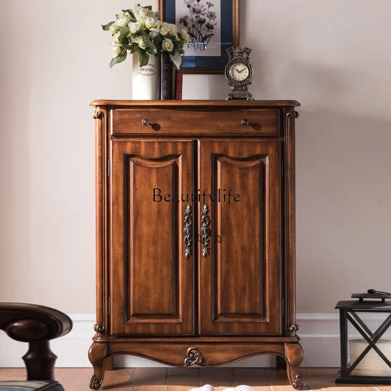 

yj19 American-style Solid Wood Double-door Shoe Cabinet Home Living Room Entrance Storage Cabinet