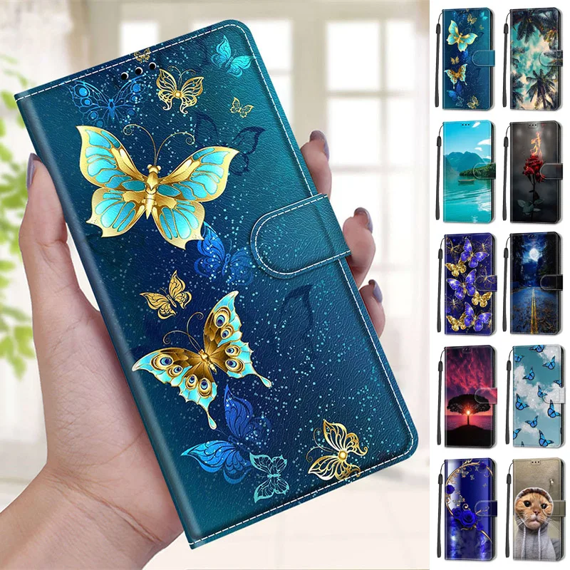 A15 A155F A55 Cover on For Samsung Galaxy A15 Cartoon Painted Flip Case For Samsung Galaxy A55 A35 A25 5G Soft PU Leather Funda