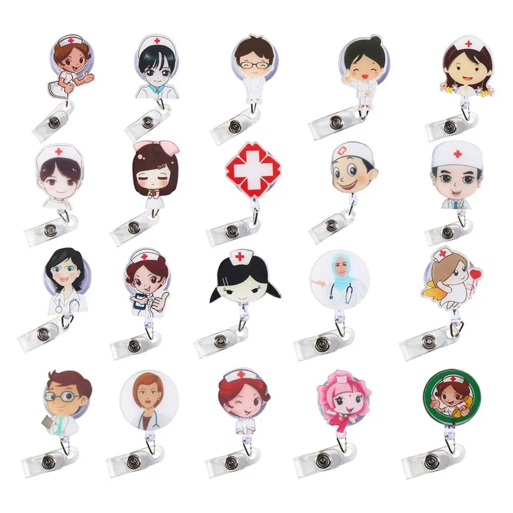 Cute Cartoon ID Name Card Clips Doctor Retractable Badge Holder Clip Card Holder Clip Office Supplies Name Card Holder