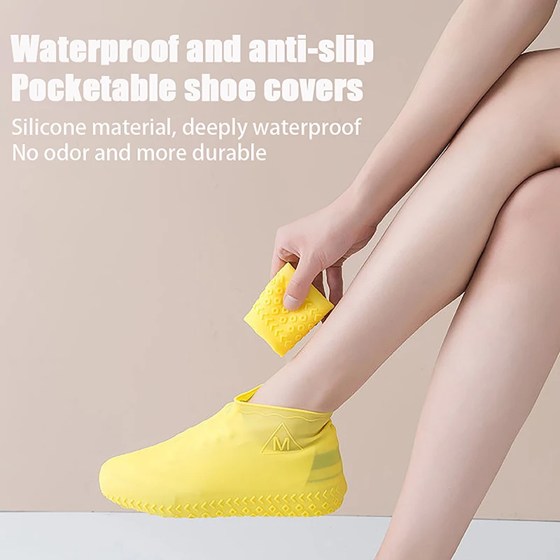 2pcs Outdoor Rainy Day Reusable Shoe Cover Waterproof Non-slip Silicone Shoe High Elastic Wear-resistant Unisex Rain Boots