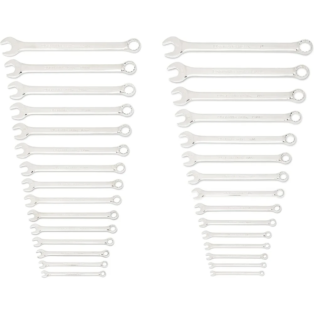 30 Piece 12 Point Long Pattern Combination SAE/Metric Wrench Set with Racks (1/4-1 in., 8-22 mm) - 81937