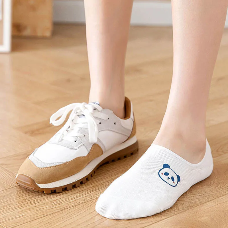 Women Girls Cotton Invisible Socks non-slip Summer Cute Cartoon Pattern White Color Short Socks Fashion Ankle Thin Boat Sock