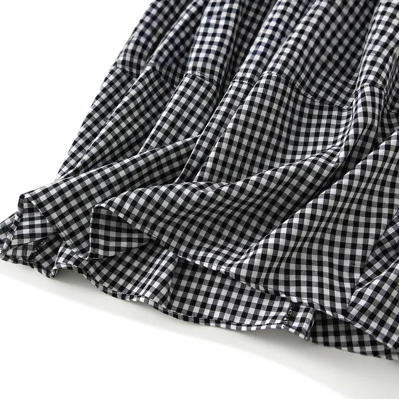 Autumn New Fashionable Versatile Design Elastic Waist A-line Medium Long Checkered Lantern Skirt Half Skirt Women's Wear