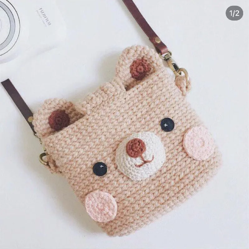 Handmade crochet cute cartoon mobile phone bag, handbag, crossbody bag, key bag, makeup bag, card bag