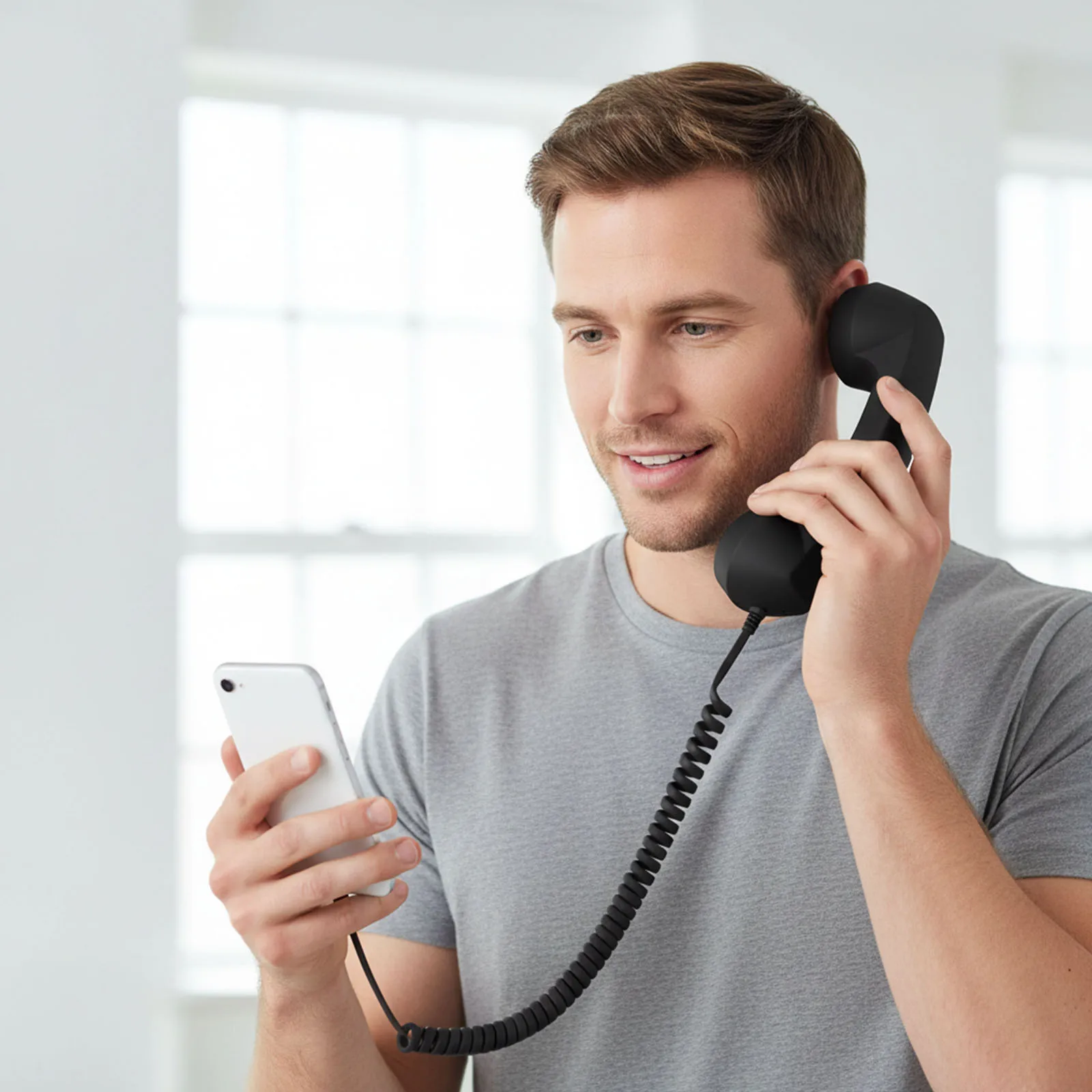 Retro Phone Handset Type-C Creative Telephone Head Set Portable Vintage Phone Headset for Cell Mobile Video Conferences