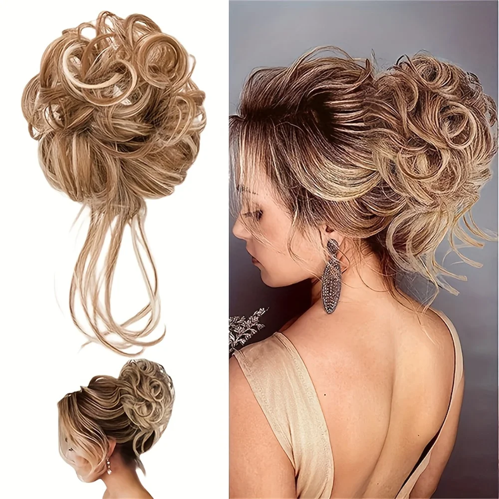 Fibra sintética resistente ao calor, encaracolado, ondulado, pão bagunçado, Chignon Claw Clip, festa diária, casamento, mulheres, meninas, cerca de 10"