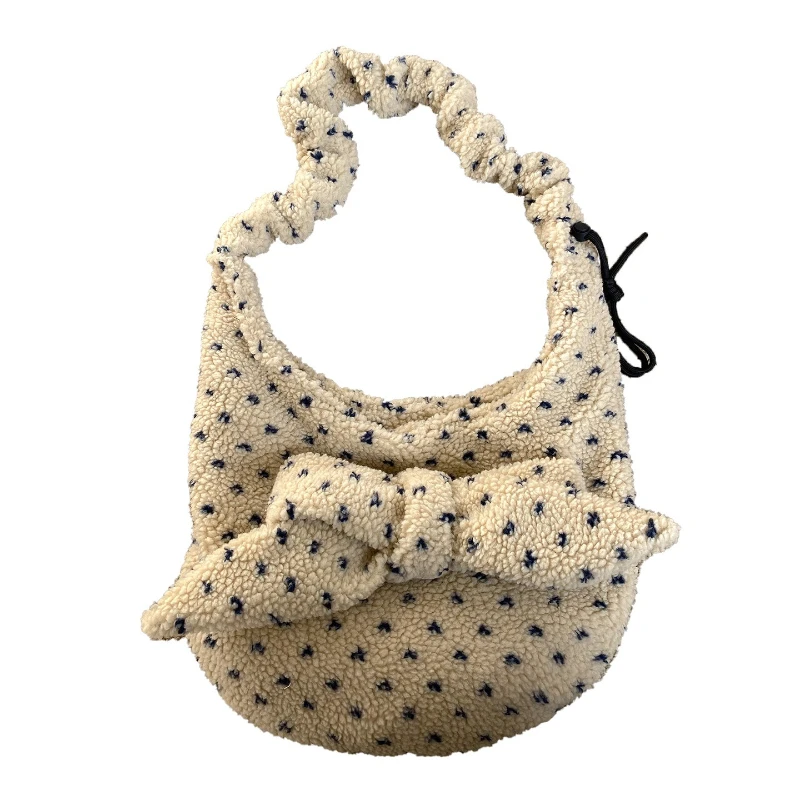 Bolso Bandolera de Gran Capacidad para Mujer, Diseño de Media Luna con Pliegues y Estampado de Lunares, Personalizado, Tipo Dumpling Wrap