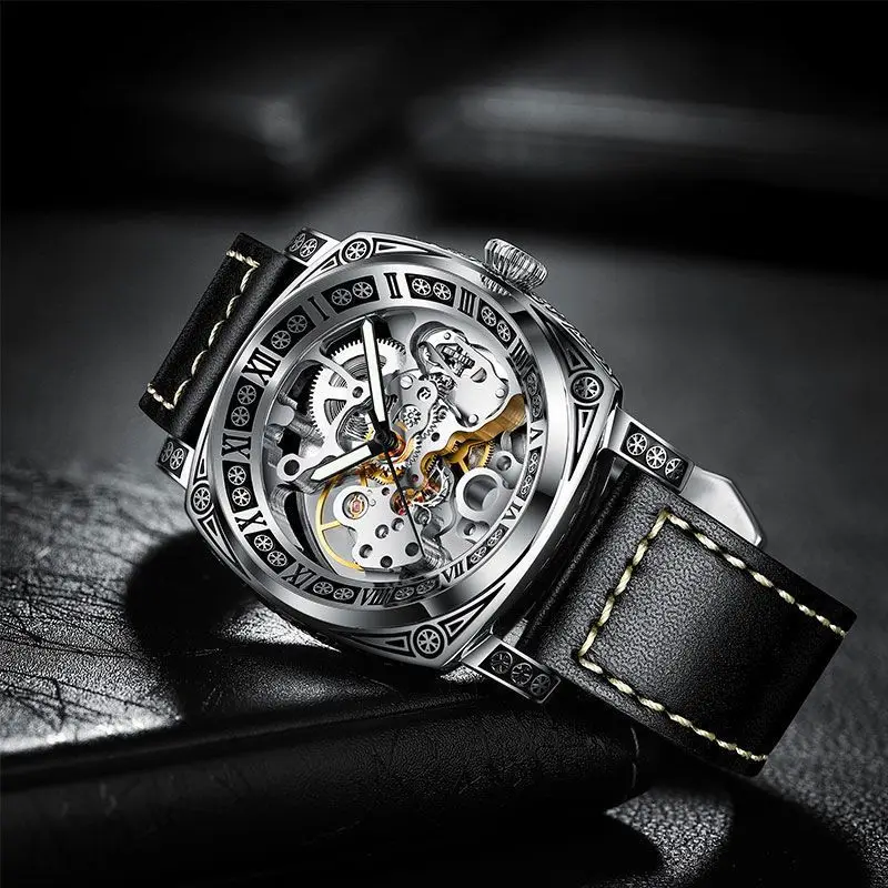 New Mens Watch Top brands Automatic man watches skeleton  Fashion Male Clock Business Mechanical Wristwatch relogio masculino