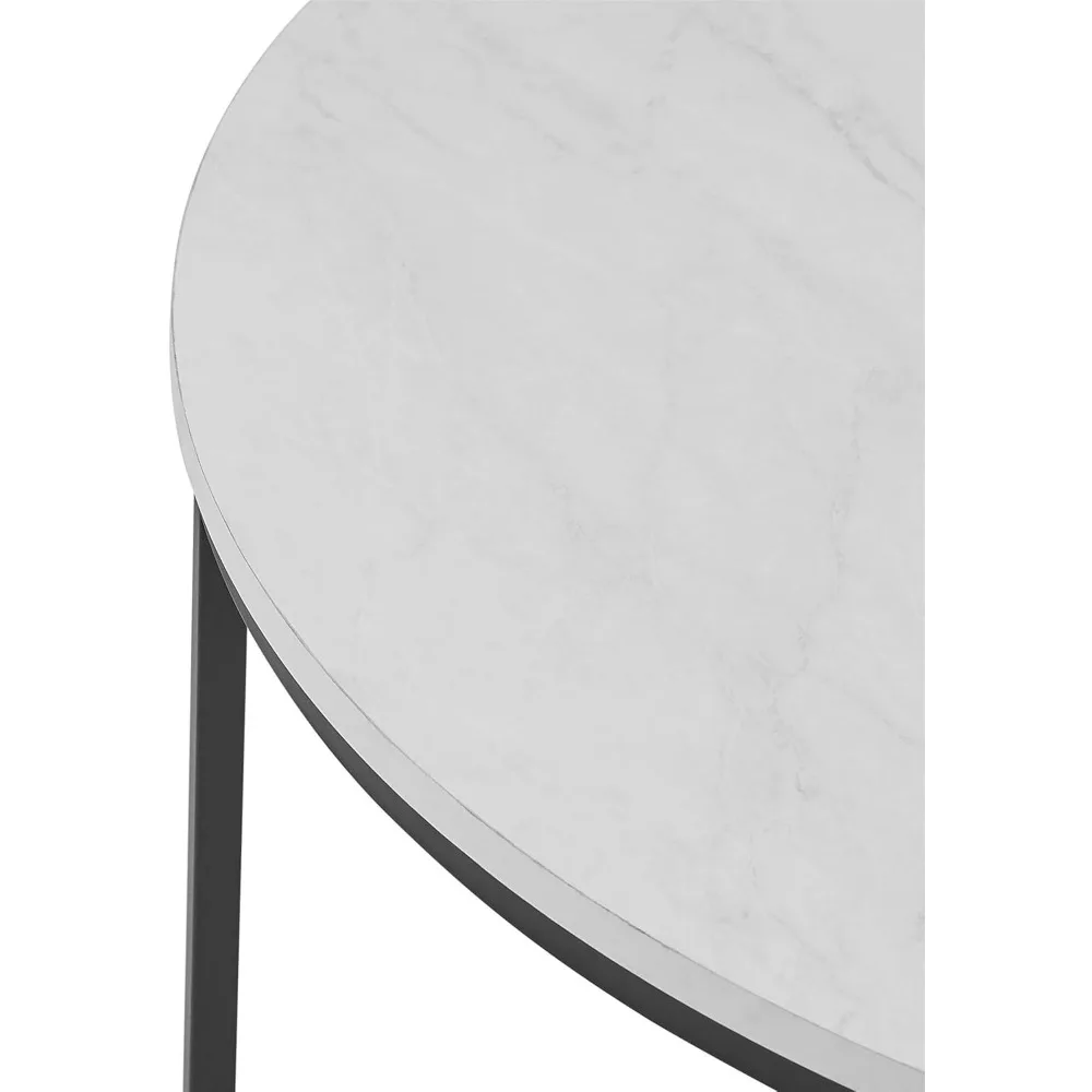 Modern circular artificial marble countertop coffee table with X-base, 36 inches, marble and black