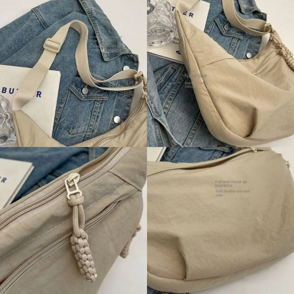 Neue Canvas-Umhängetaschen mit großer Kapazität, koreanische schlichte Sport-Hobos-Tasche, einfarbige leichte Dumpling-Tasche für Reisen – Detail 20
