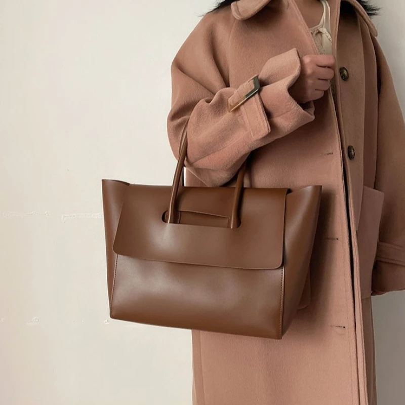 Fashion Large Capacity Leather Tote Handbag, Thick Top Handles, Women's Tote Bag, Minimalist  Shoulder Bag for Daily Commuter